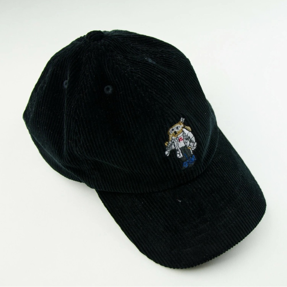 Polo Ralph Lauren Vintage Black Corduroy Cap Embroidered Bear Ski Outfit Kid 4-7